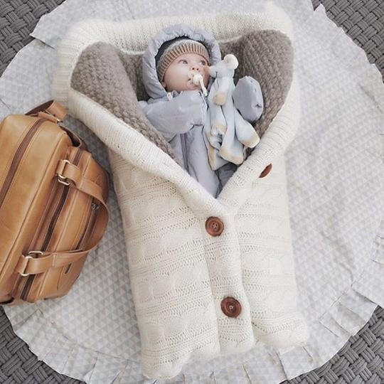 Swedish Fleece Lined Knitted Linen Baby Blanket, Lightweight and Portable | Soft Warmth for Little Ones | Baby Blankets