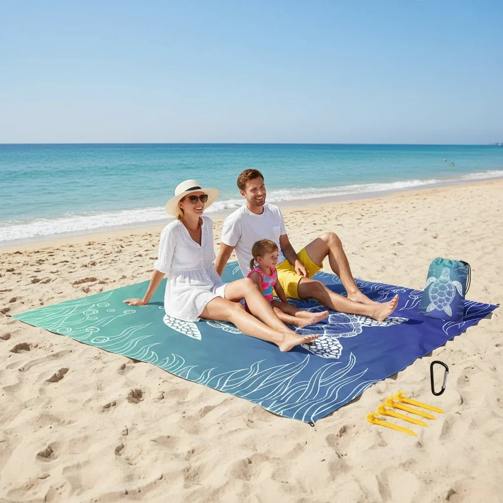 Sandproof Quick-Dry Beach Blanket with Corner Loops, Lightweight Day-Bag Size | Sand Falls Through, Not Onto You | Beach Blankets