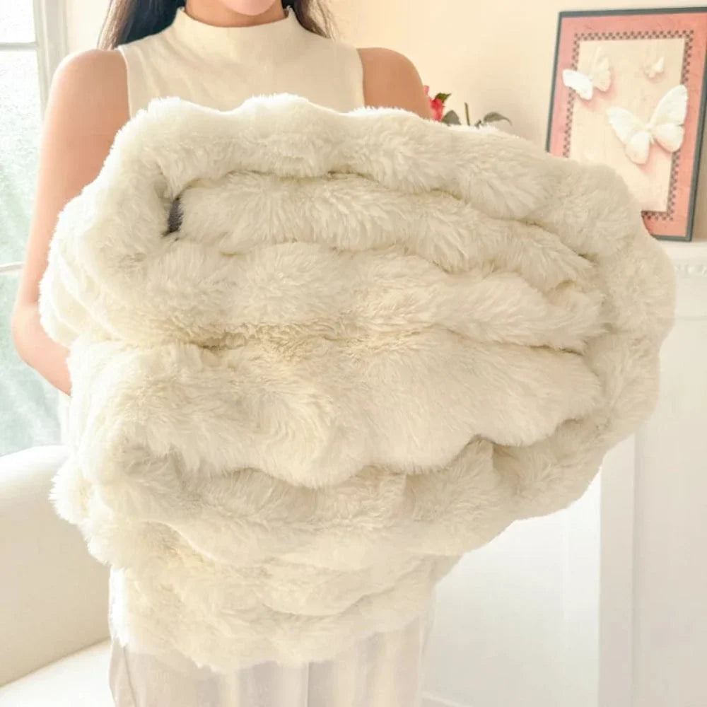 Long-Pile Faux Fur Throw with Dense Knitted Backing | Plush Faux Fur Drape | Throw Blankets