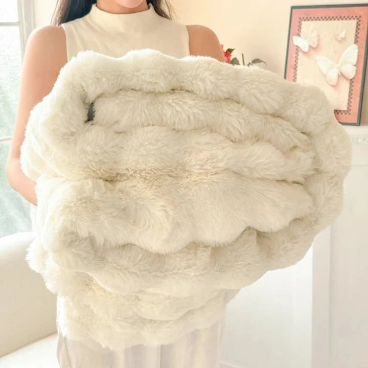 Long-Pile Faux Fur Throw with Dense Knitted Backing | Plush Faux Fur Drape | Throw Blankets