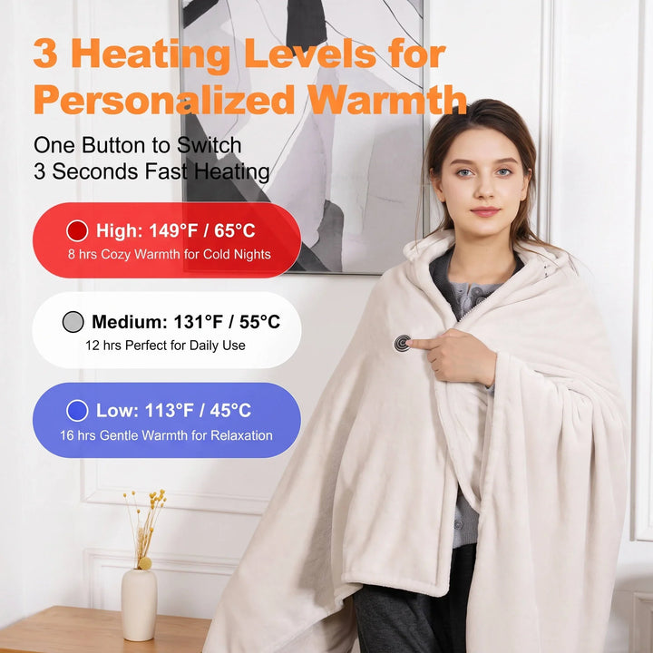Cordless Heated Blanket with 9 Heating Zones, USB Rechargeable | Cordless Warmth Anywhere | Heated Blankets