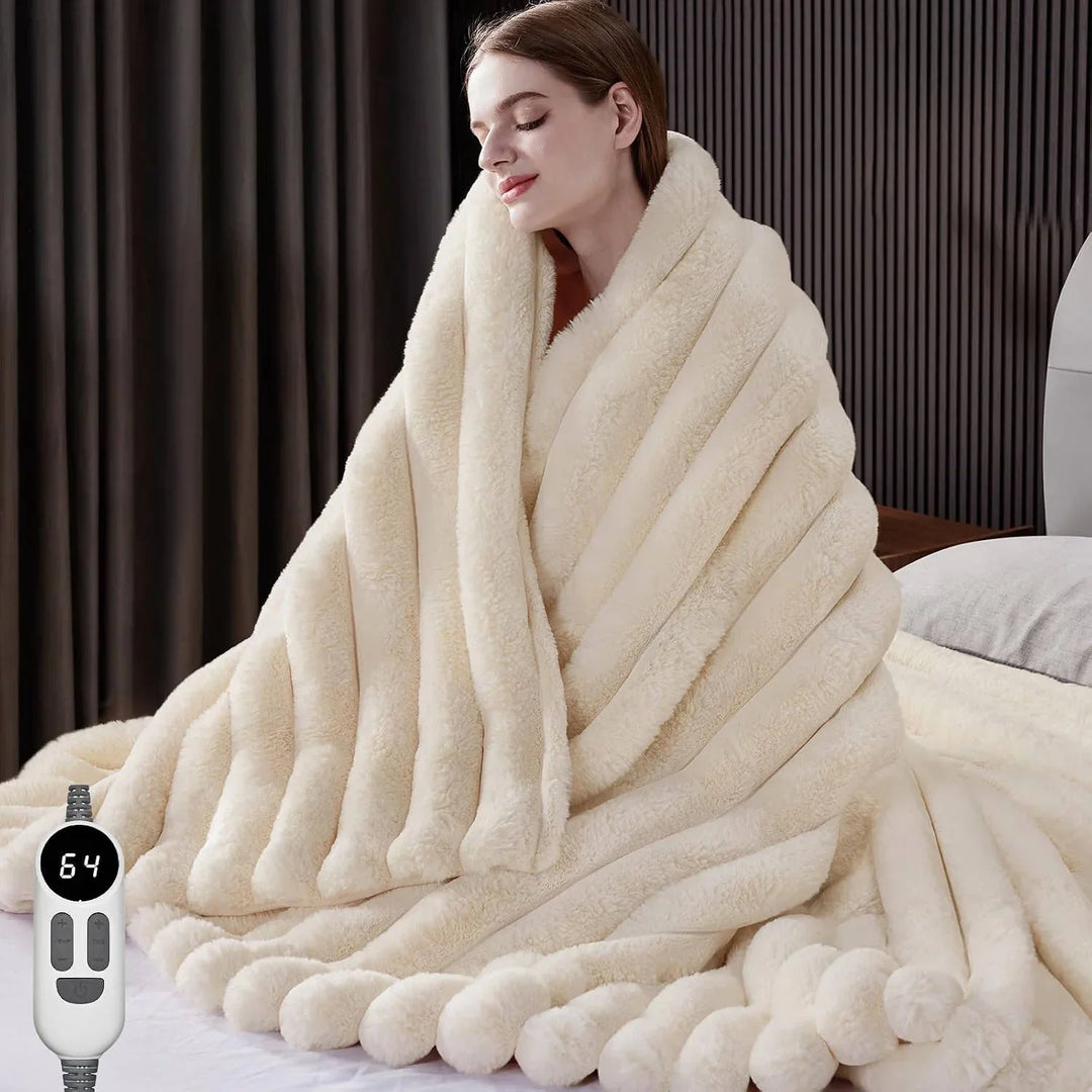 Faux Fur Heated Throw Blanket with 12 Heat Settings | Luxurious Faux Fur Warmth | Heated Blankets