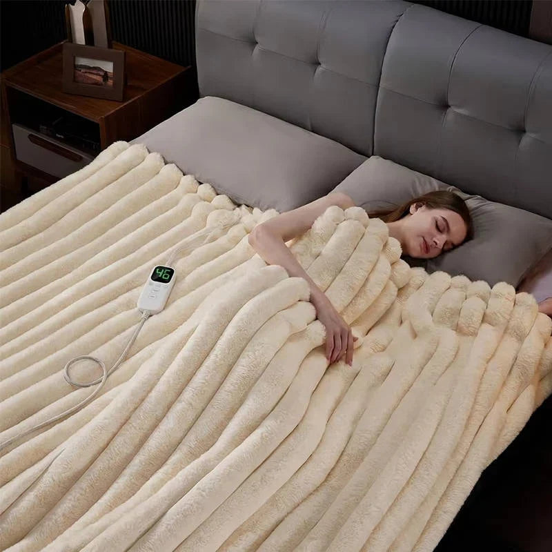 Faux Fur Heated Throw Blanket with 12 Heat Settings | Luxurious Faux Fur Warmth | Heated Blankets