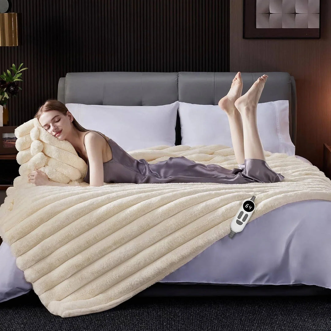 Faux Fur Heated Throw Blanket with 12 Heat Settings | Luxurious Faux Fur Warmth | Heated Blankets