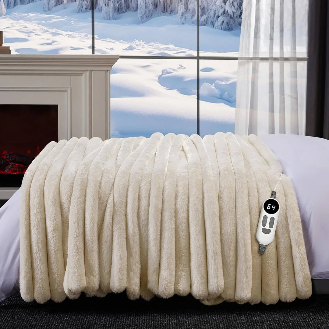 Faux Fur Heated Throw Blanket with 12 Heat Settings | Luxurious Faux Fur Warmth | Heated Blankets