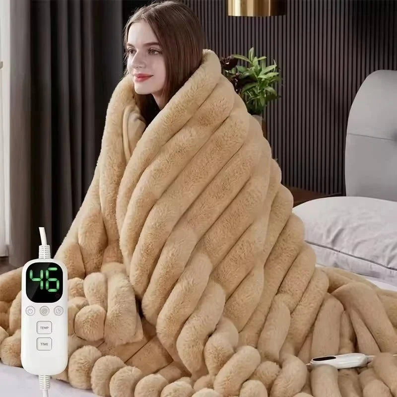 Faux Fur Heated Throw Blanket with 12 Heat Settings | Luxurious Faux Fur Warmth | Heated Blankets