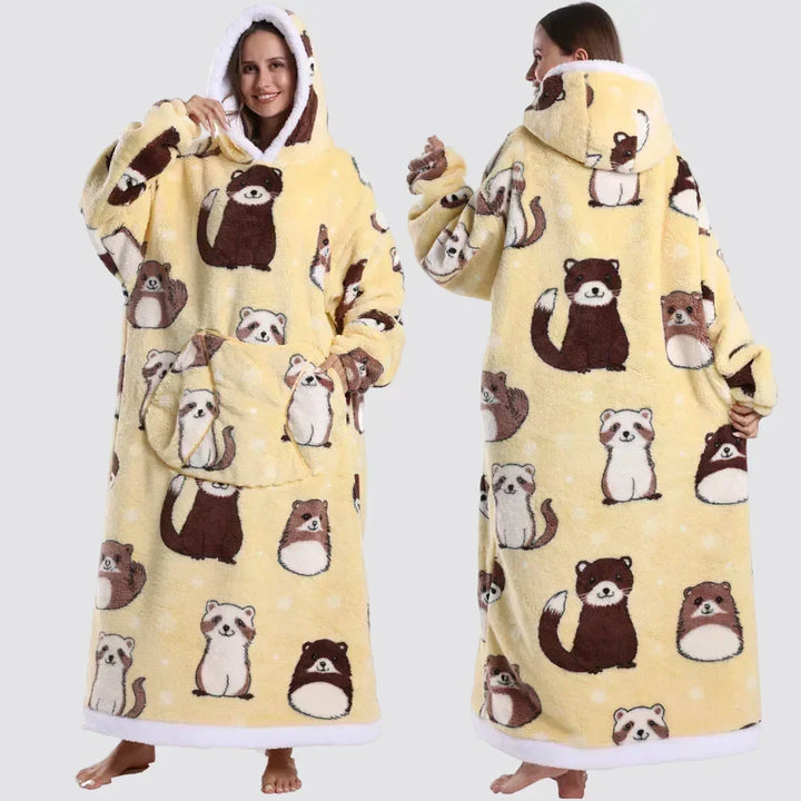 Oversized Hooded Blanket in Double-Brushed Fleece with Pouch Pocket | Full-Length Hooded Fleece Comfort | Wearable Blankets