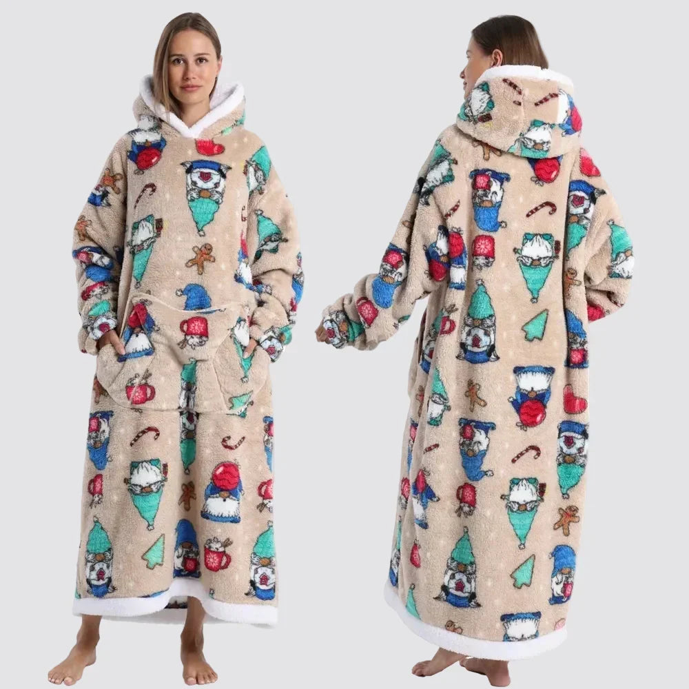 Oversized Hooded Blanket in Double-Brushed Fleece with Pouch Pocket | Full-Length Hooded Fleece Comfort | Wearable Blankets