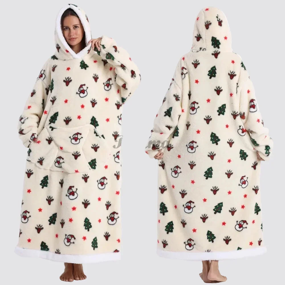 Oversized Hooded Blanket in Double-Brushed Fleece with Pouch Pocket | Full-Length Hooded Fleece Comfort | Wearable Blankets