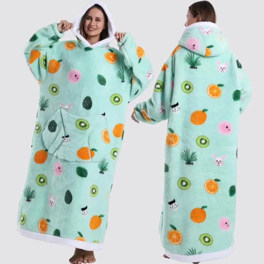 Oversized Hooded Blanket in Double-Brushed Fleece with Pouch Pocket | Full-Length Hooded Fleece Comfort | Wearable Blankets