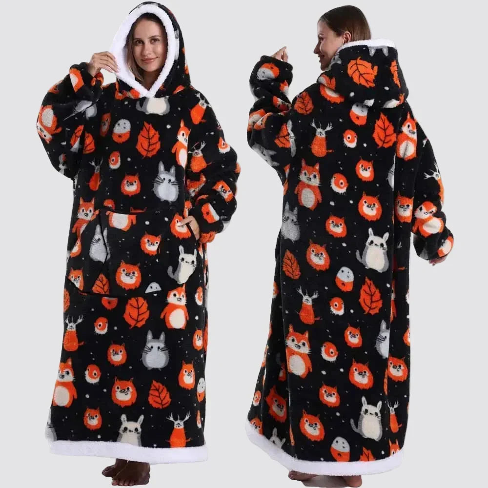 Oversized Hooded Blanket in Double-Brushed Fleece with Pouch Pocket | Full-Length Hooded Fleece Comfort | Wearable Blankets