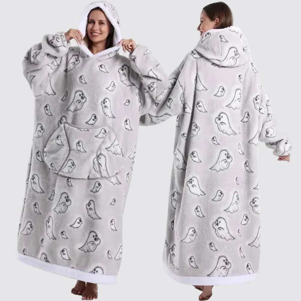 Oversized Hooded Blanket in Double-Brushed Fleece with Pouch Pocket | Full-Length Hooded Fleece Comfort | Wearable Blankets