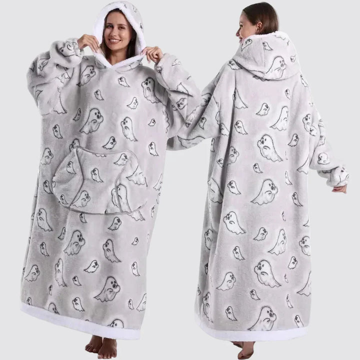Oversized Hooded Blanket in Double-Brushed Fleece with Pouch Pocket | Full-Length Hooded Fleece Comfort | Wearable Blankets