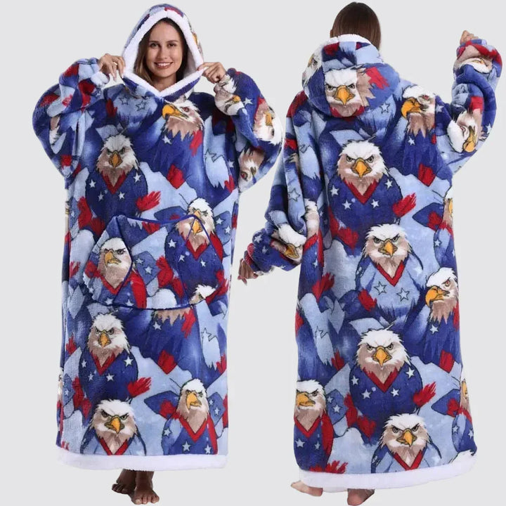 Oversized Hooded Blanket in Double-Brushed Fleece with Pouch Pocket | Full-Length Hooded Fleece Comfort | Wearable Blankets