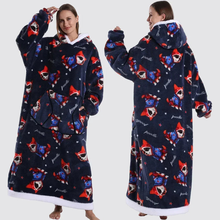 Oversized Hooded Blanket in Double-Brushed Fleece with Pouch Pocket | Full-Length Hooded Fleece Comfort | Wearable Blankets