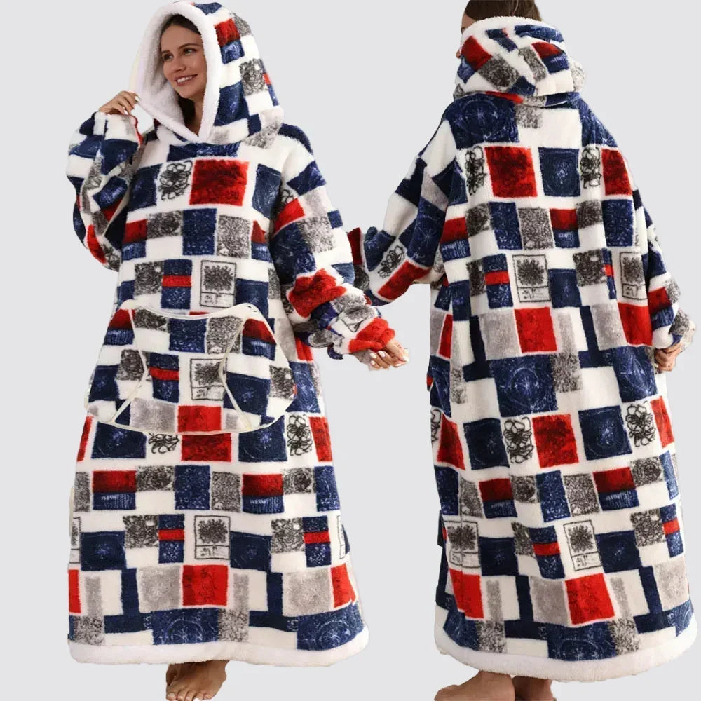 Oversized Hooded Blanket in Double-Brushed Fleece with Pouch Pocket | Full-Length Hooded Fleece Comfort | Wearable Blankets