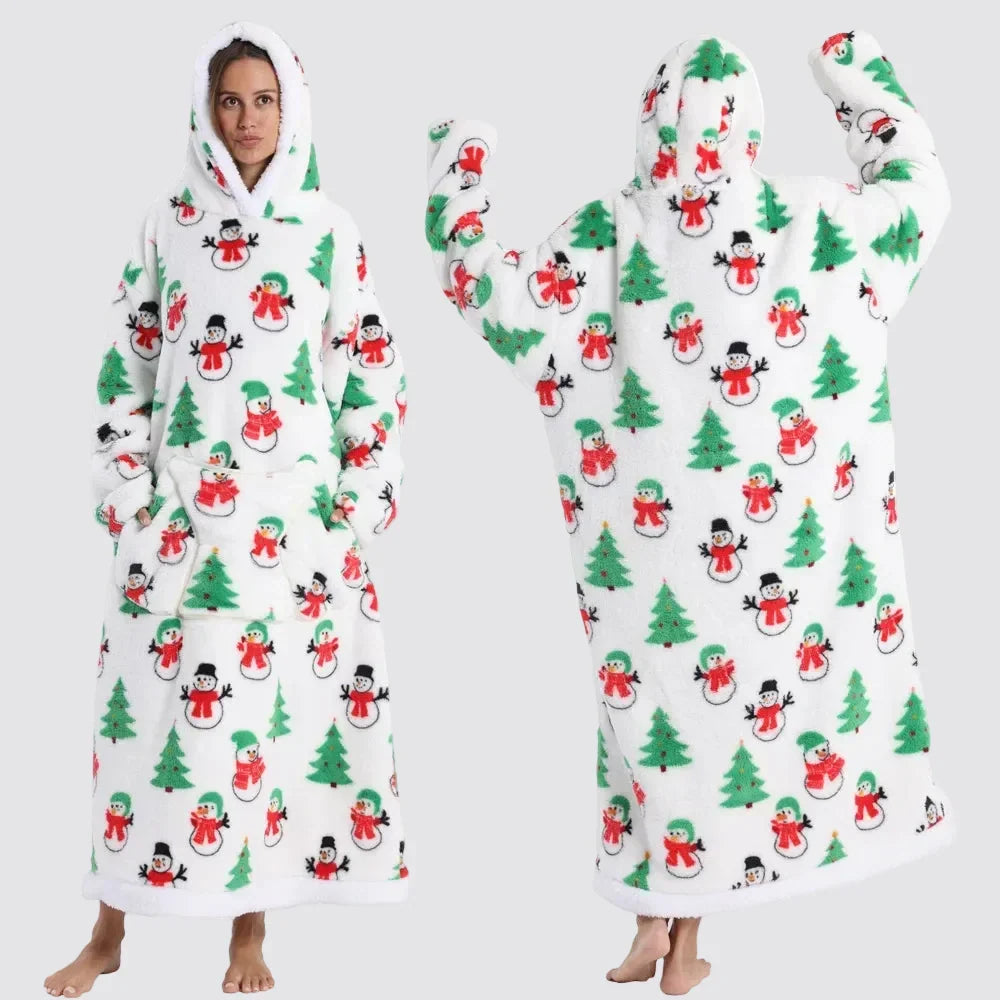 Oversized Hooded Blanket in Double-Brushed Fleece with Pouch Pocket | Full-Length Hooded Fleece Comfort | Wearable Blankets