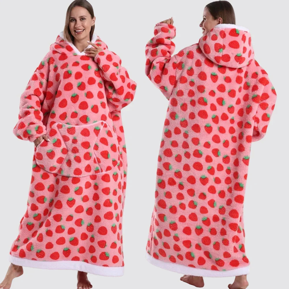 Oversized Hooded Blanket in Double-Brushed Fleece with Pouch Pocket | Full-Length Hooded Fleece Comfort | Wearable Blankets