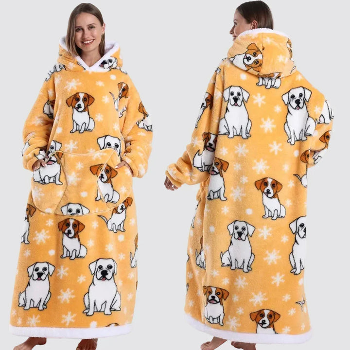 Oversized Hooded Blanket in Double-Brushed Fleece with Pouch Pocket | Full-Length Hooded Fleece Comfort | Wearable Blankets