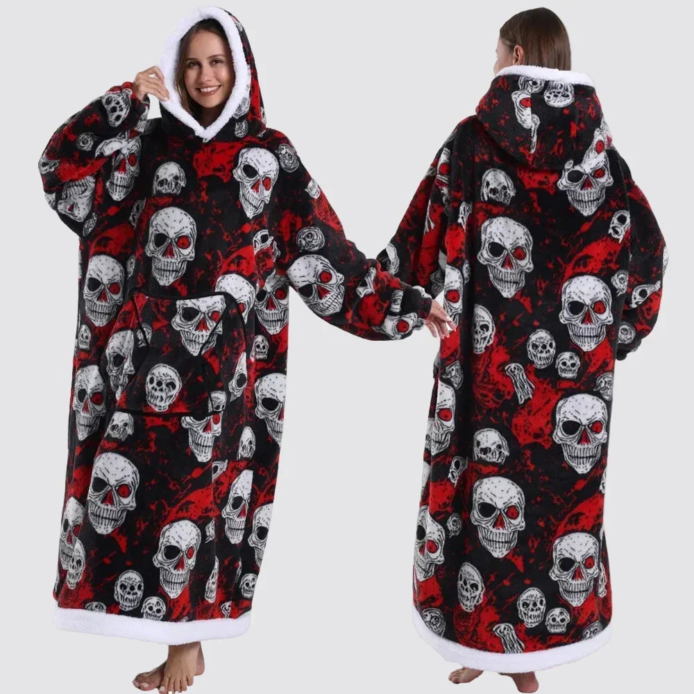 Oversized Hooded Blanket in Double-Brushed Fleece with Pouch Pocket | Full-Length Hooded Fleece Comfort | Wearable Blankets