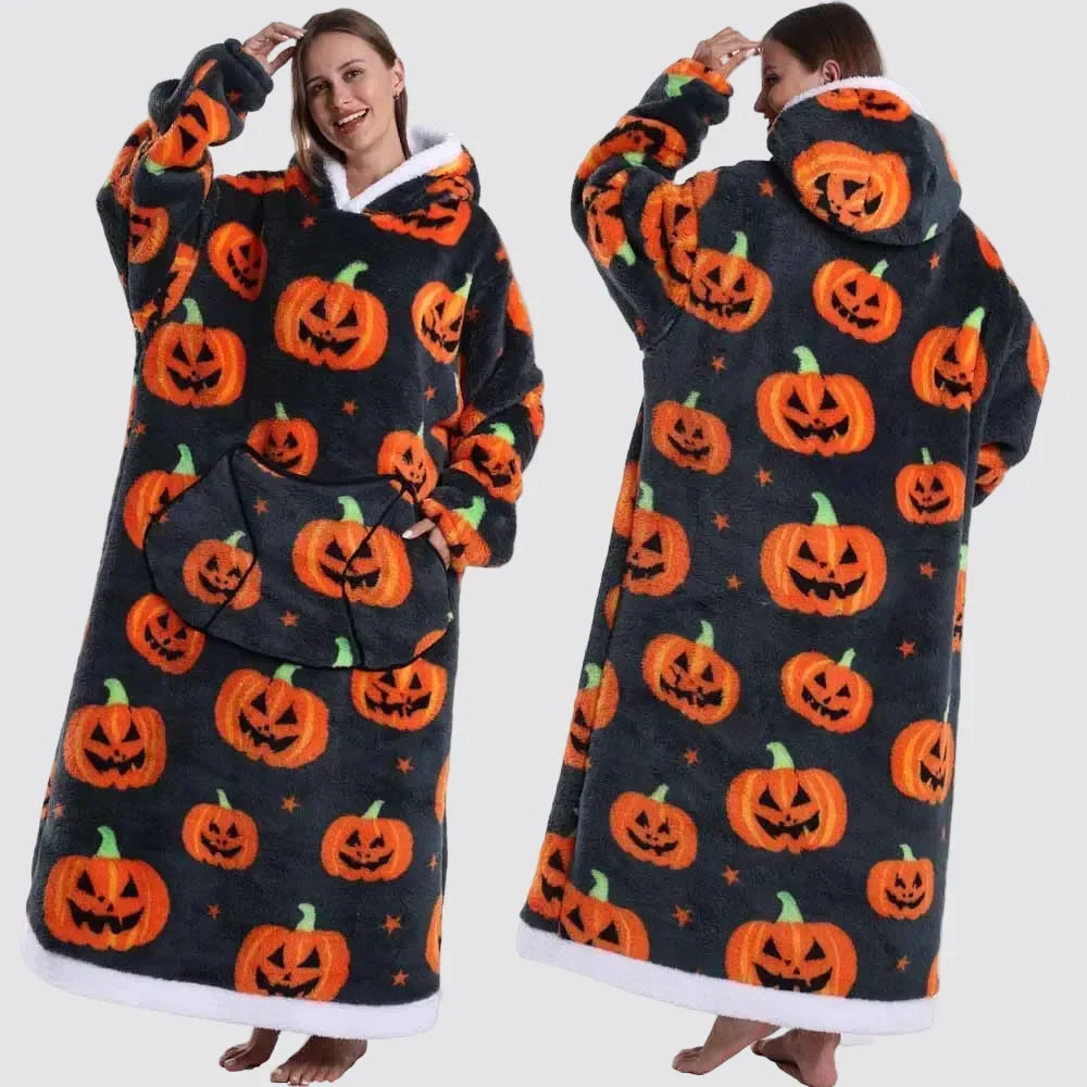 Oversized Hooded Blanket in Double-Brushed Fleece with Pouch Pocket | Full-Length Hooded Fleece Comfort | Wearable Blankets
