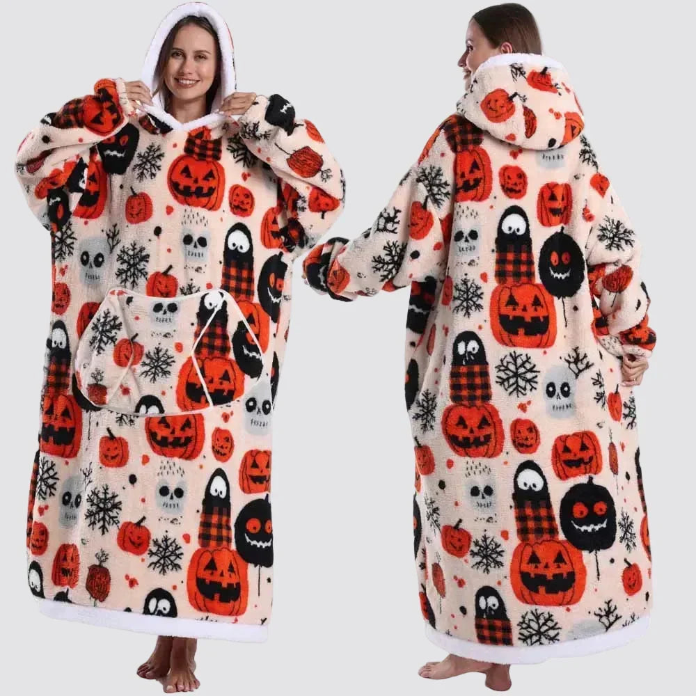 Oversized Hooded Blanket in Double-Brushed Fleece with Pouch Pocket | Full-Length Hooded Fleece Comfort | Wearable Blankets