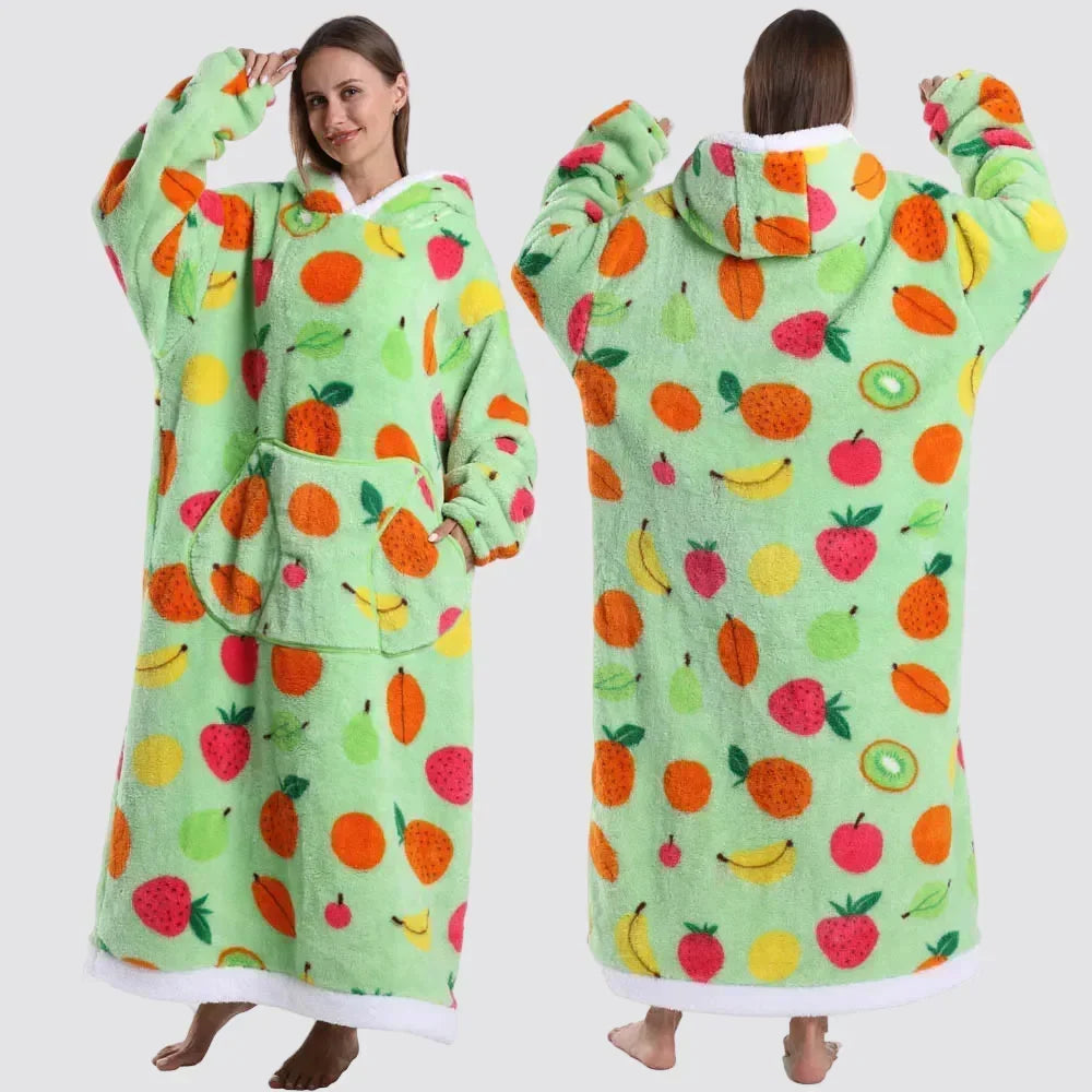 Oversized Hooded Blanket in Double-Brushed Fleece with Pouch Pocket | Full-Length Hooded Fleece Comfort | Wearable Blankets