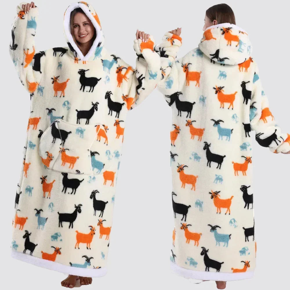 Oversized Hooded Blanket in Double-Brushed Fleece with Pouch Pocket | Full-Length Hooded Fleece Comfort | Wearable Blankets