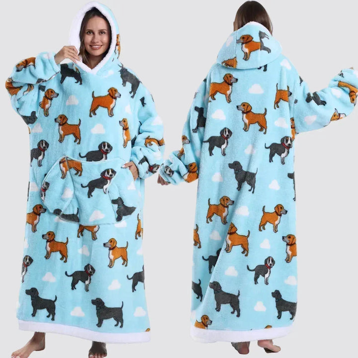Oversized Hooded Blanket in Double-Brushed Fleece with Pouch Pocket | Full-Length Hooded Fleece Comfort | Wearable Blankets