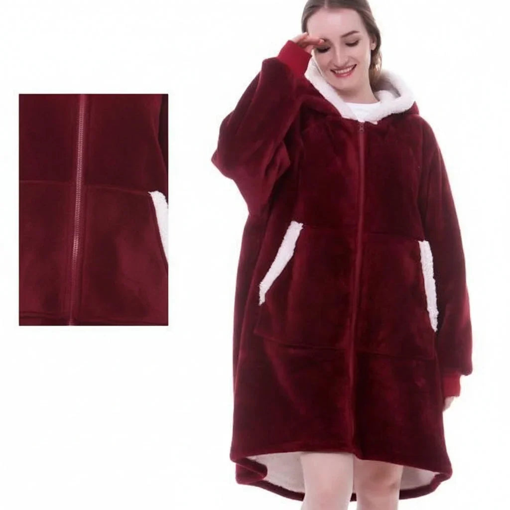 Hooded Wearable Blanket in Thick Brushed Fleece with Deep Hood | Warm Wearable Comfort Indoors | Wearable Blankets