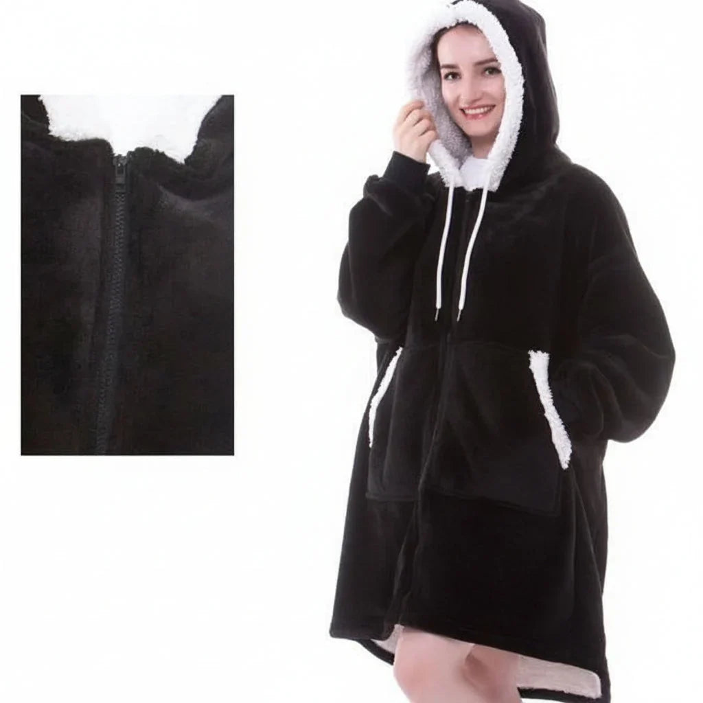 Hooded Wearable Blanket in Thick Brushed Fleece with Deep Hood | Warm Wearable Comfort Indoors | Wearable Blankets