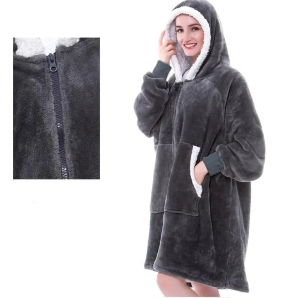 Hooded Wearable Blanket in Thick Brushed Fleece with Deep Hood | Warm Wearable Comfort Indoors | Wearable Blankets