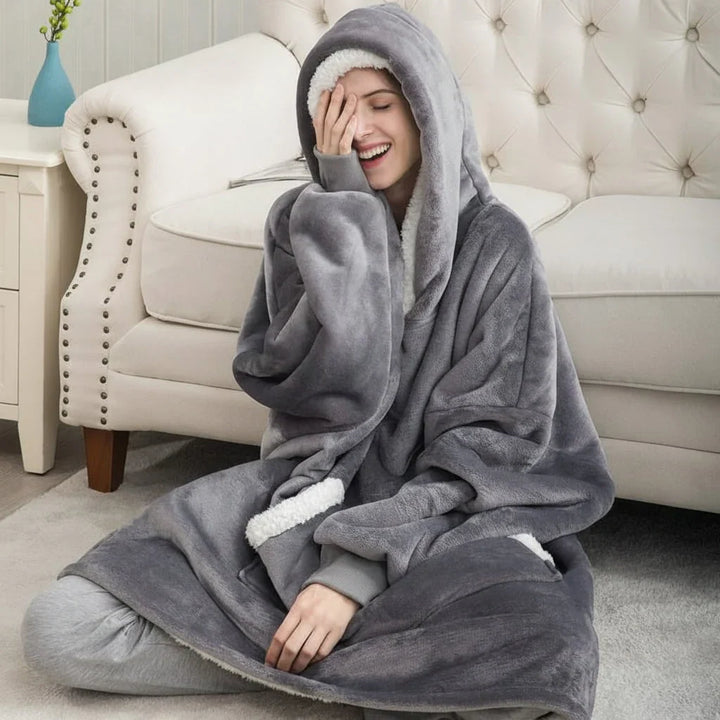 Hooded Wearable Blanket in Thick Brushed Fleece with Deep Hood | Warm Wearable Comfort Indoors | Wearable Blankets