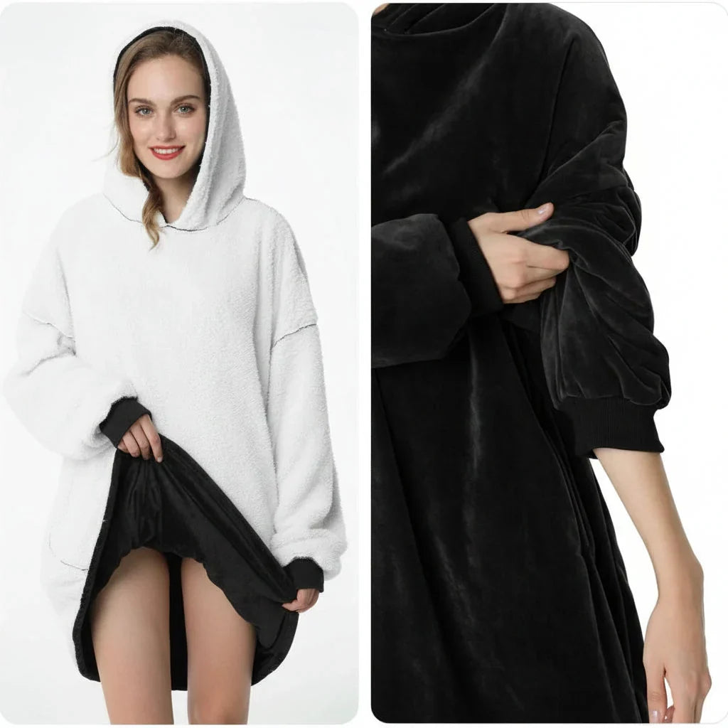 Hooded Wearable Blanket in Thick Brushed Fleece with Deep Hood | Warm Wearable Comfort Indoors | Wearable Blankets