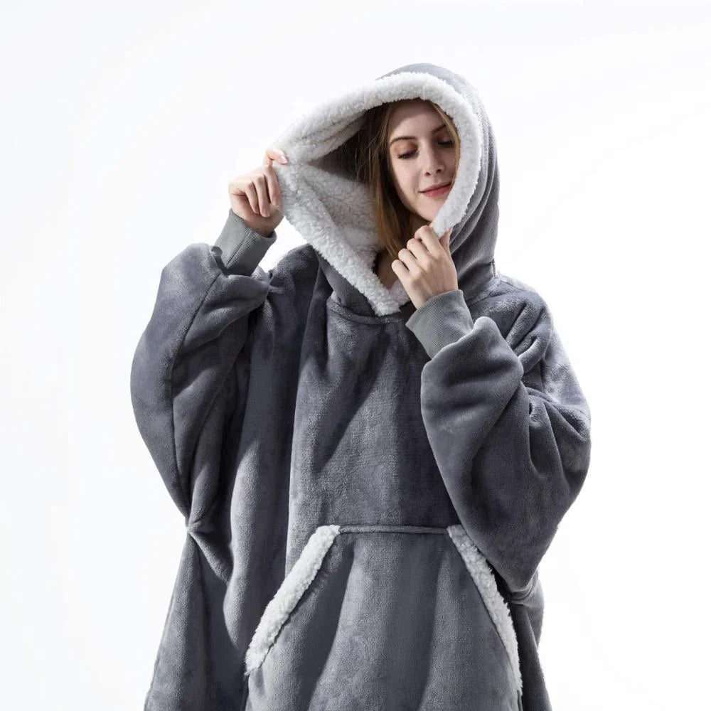 Hooded Wearable Blanket in Thick Brushed Fleece with Deep Hood | Warm Wearable Comfort Indoors | Wearable Blankets
