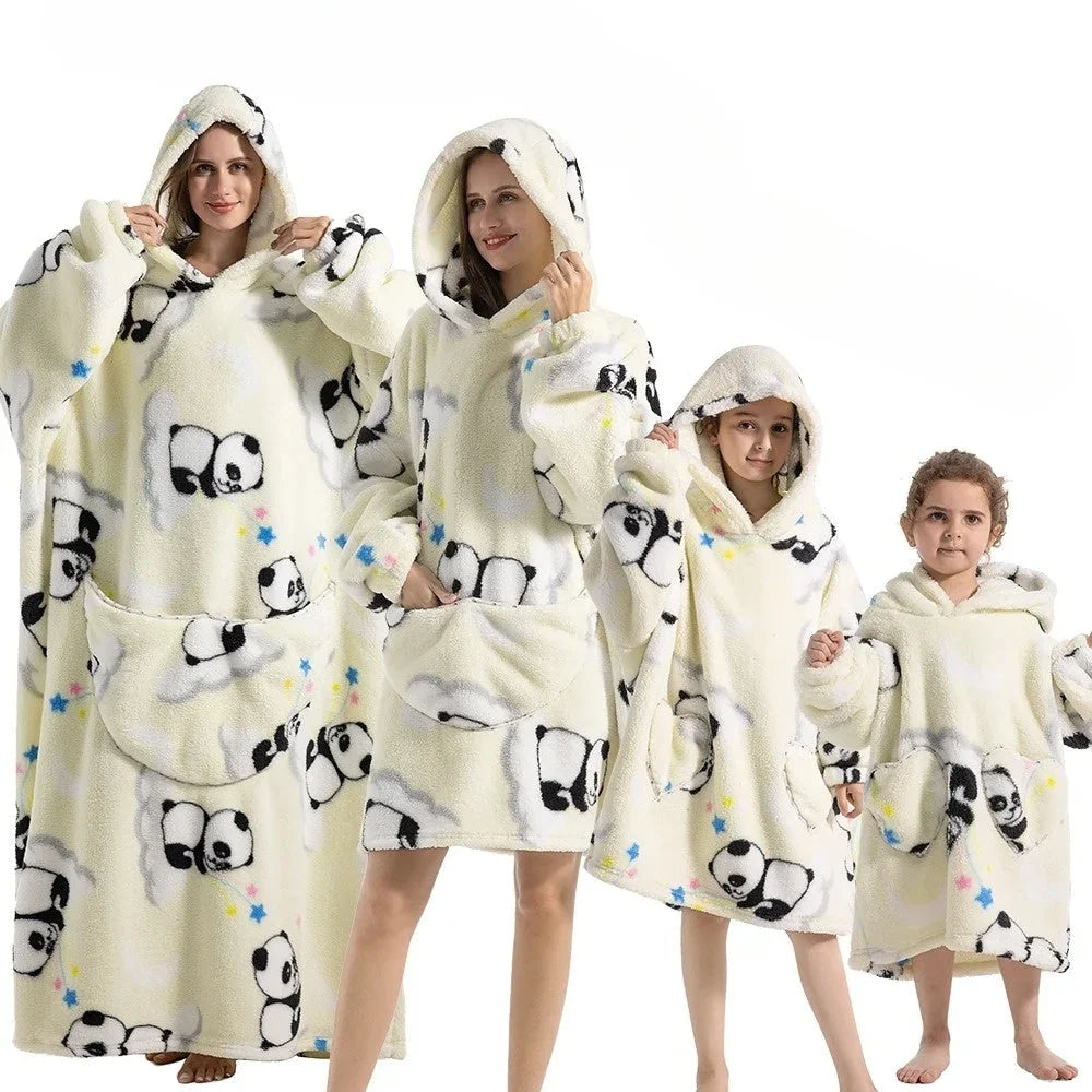 Oversized Fleece and Flannel Hoodie Blanket, Machine Washable | Wearable Warmth Without Bulk | Hoodie Blankets
