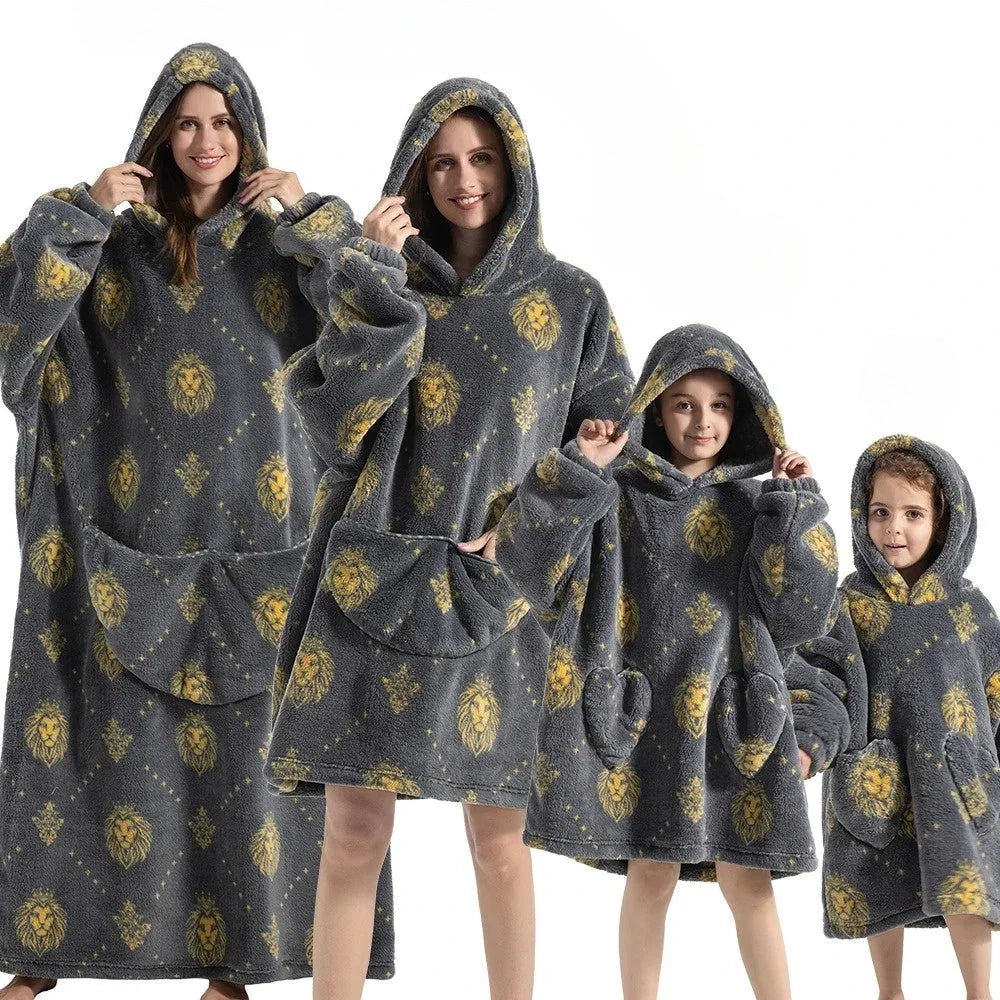 Oversized Fleece and Flannel Hoodie Blanket, Machine Washable | Wearable Warmth Without Bulk | Hoodie Blankets