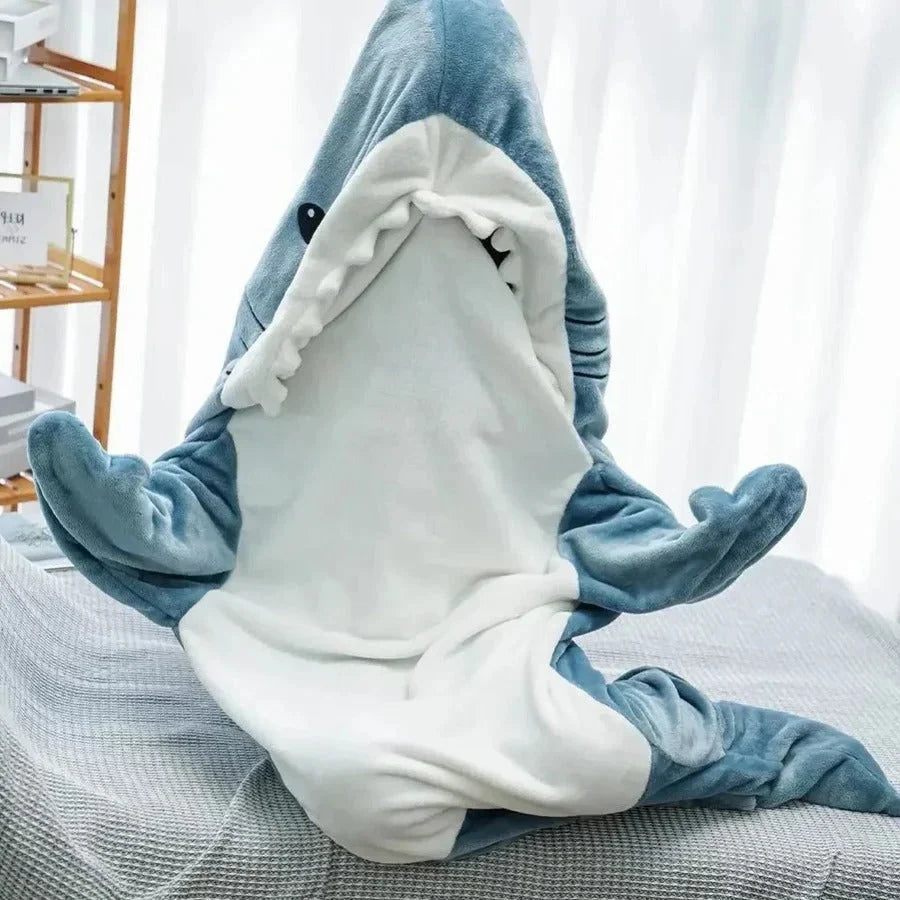 Shark Hood Hoodie Blanket in Soft Flannel, Machine Washable | Playful Shark Hood Warmth | Hoodie Blankets