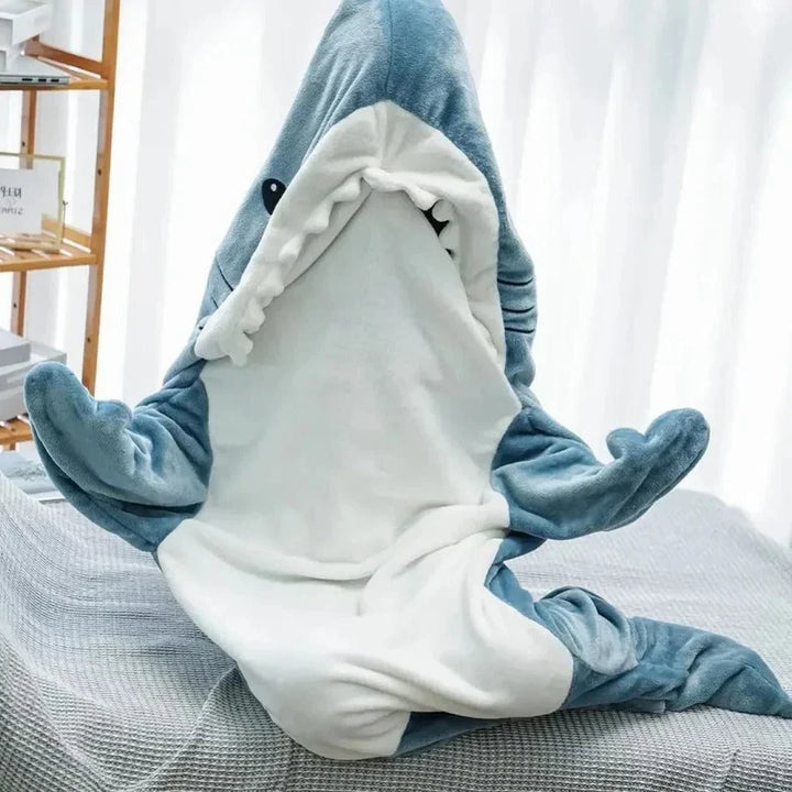 Shark Hood Hoodie Blanket in Soft Flannel, Machine Washable | Playful Shark Hood Warmth | Hoodie Blankets