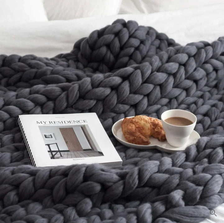 Hand-Knitted Throw Blanket in Natural Fibers for Year-Round Use | Textured Knit for All Seasons | Throw Blankets
