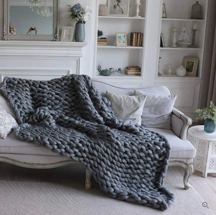 Hand-Knitted Throw Blanket in Natural Fibers for Year-Round Use | Textured Knit for All Seasons | Throw Blankets