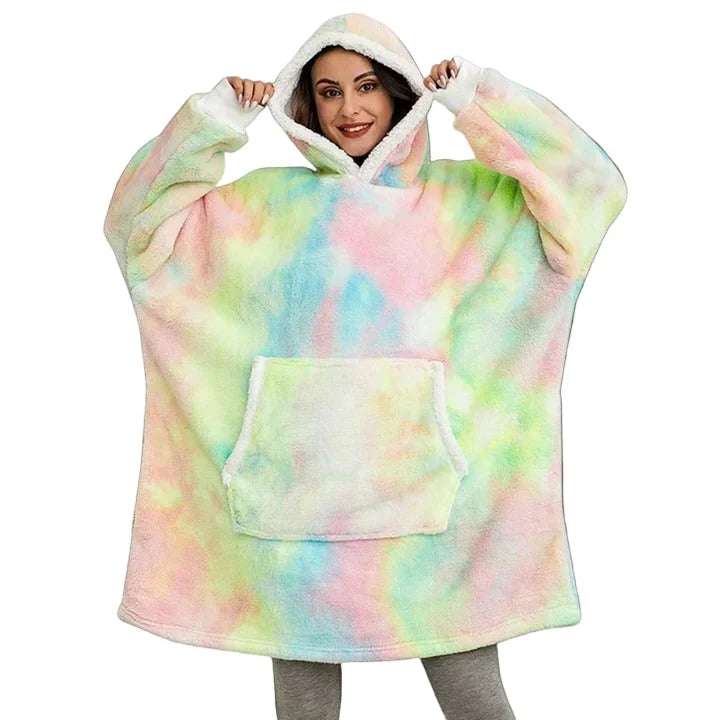 Oversized Blanket Hoodie in Flannel and Microfiber with Front Pocket | Big Pocket, Big Warmth | Hoodie Blankets
