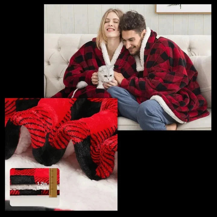 Oversized Blanket Hoodie in Flannel and Microfiber with Front Pocket | Big Pocket, Big Warmth | Hoodie Blankets