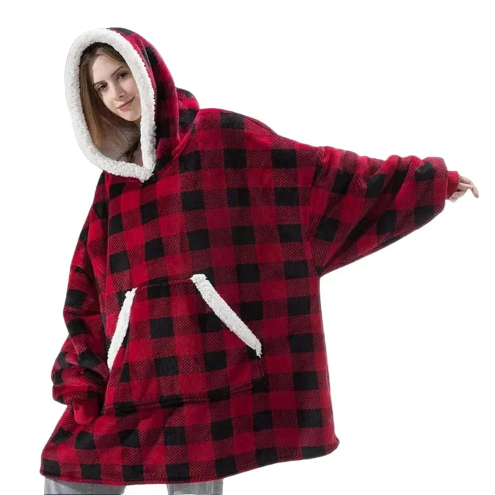 Oversized Blanket Hoodie in Flannel and Microfiber with Front Pocket | Big Pocket, Big Warmth | Hoodie Blankets