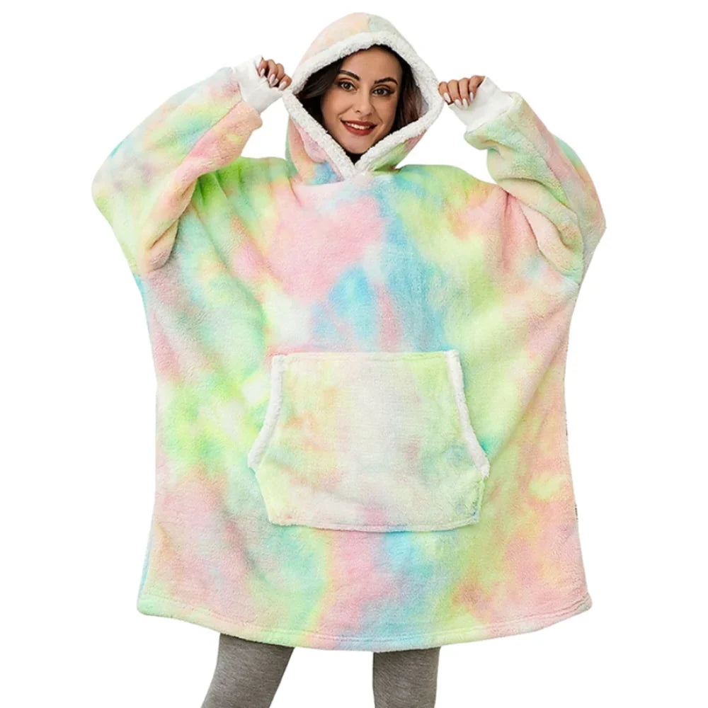 Oversized Hoodie Blanket with Built-In Sleeves in Microfiber and Flannel | Hands-Free Warmth Indoors | Hoodie Blankets