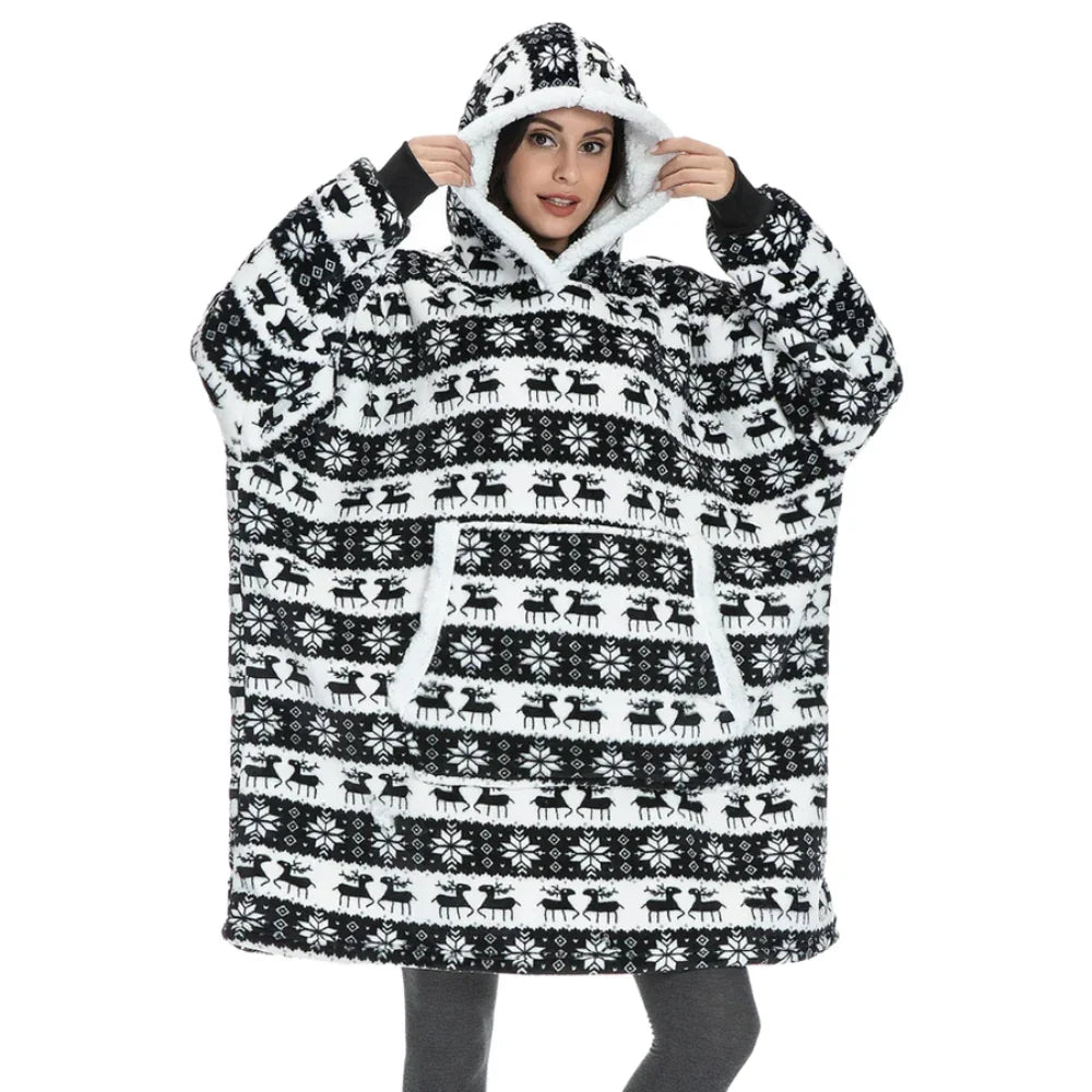Oversized Hoodie Blanket with Built-In Sleeves in Microfiber and Flannel | Hands-Free Warmth Indoors | Hoodie Blankets