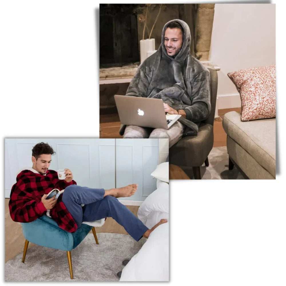 Oversized Hoodie Blanket with Built-In Sleeves in Microfiber and Flannel | Hands-Free Warmth Indoors | Hoodie Blankets