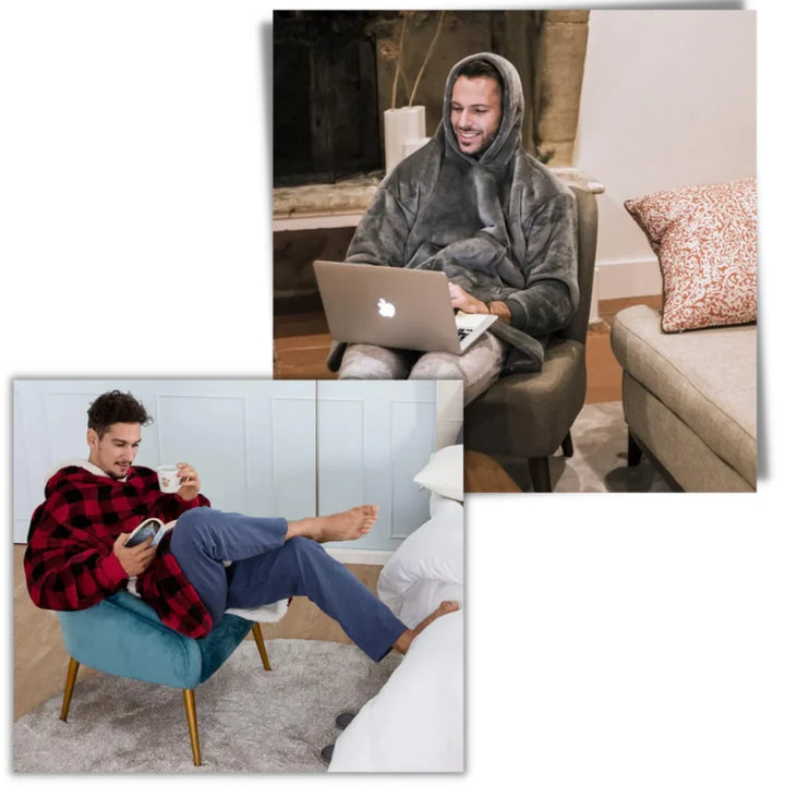 Oversized Hoodie Blanket with Built-In Sleeves in Microfiber and Flannel | Hands-Free Warmth Indoors | Hoodie Blankets