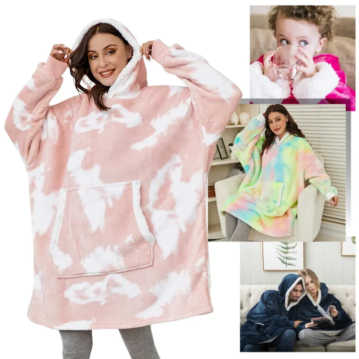 Oversized Hoodie Blanket with Built-In Sleeves in Microfiber and Flannel | Hands-Free Warmth Indoors | Hoodie Blankets