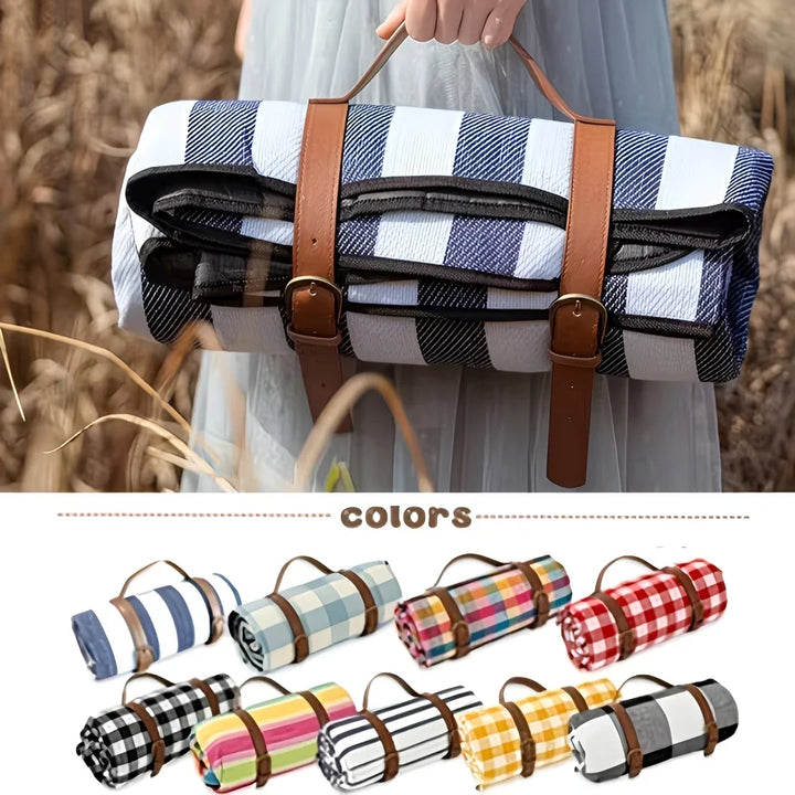 Waterproof Foldable Picnic Blanket with Quilted Layers and Carry Handle | Dry Comfortable Picnic Seating | Picnic Blankets